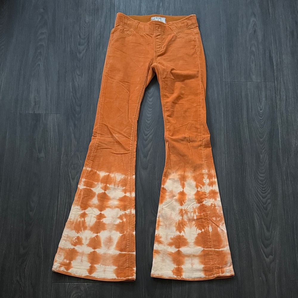 Free People Orange and Cream Tie Dye Flare Jeans Size 24